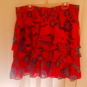 🌹Rebecca Minkoff Red Floral Print Smocked Waist Skirt